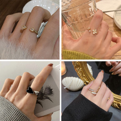 Gentle Style ~ Light Luxury Instagram Style High-End Heart Flower Exquisite Ring for Women, Versatile Zirconia Open Adjustable Ring