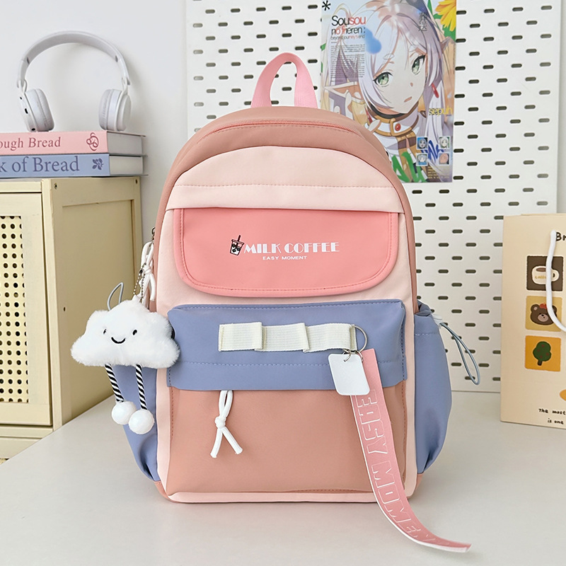 Mochila escolar de estudiante de doble bolsillo con letras de estilo universitario Versión coreana de la mochila de gran capacidad para estudiantes de secundaria y preparatoria al por mayor para niñas de alto valor