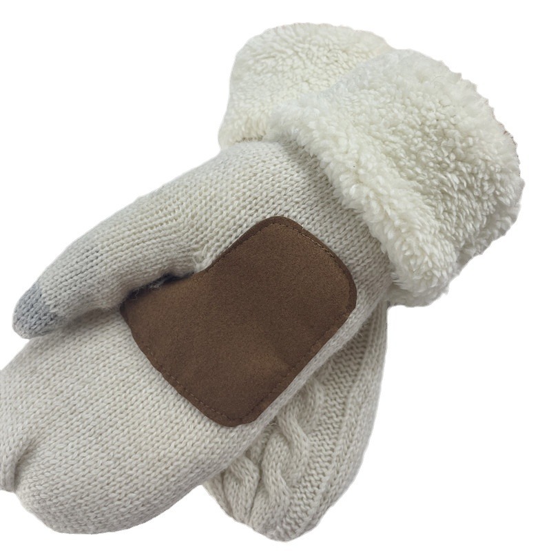 Pantalla táctil de punto de lana bolsa conjunto de hombres y mujeres de otoño e invierno al aire libre a prueba de viento cálido engrosado adulto Dedo de lana forrado de lana guantes