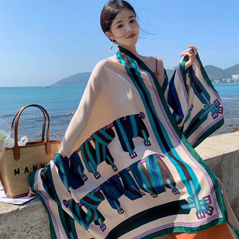 Estilo coreano simple de algodón y lino sensación bufanda protección solar viaje chal Exterior las mujeres cadena borla larga toalla playa