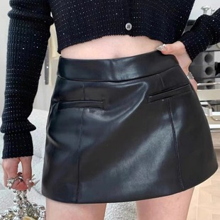 2020 Autumn and Winter new fashionable wear match niche design micro A- line three-dimensional cut shorts PU leather pantskirt