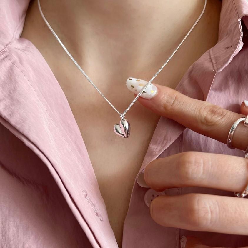 wheat chain Chain Type 925 Sterling Silver Wheat Chain Plating Heart Shape Pendant Necklace