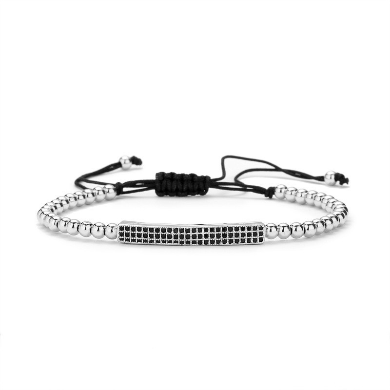 Joyería transfronteriza de comercio exterior europeo y americano con incrustaciones de cuentas de piedra pulsera Push-Pull cuentas de cobre ajustables pulsera tejida con cuentas