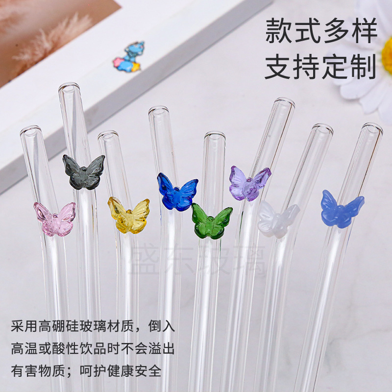 Nueva mariposa de color de paja de vidrio resistente al calor anti-escaldadura anti-lápiz labial multicolor opcional no desechable estilo de niña