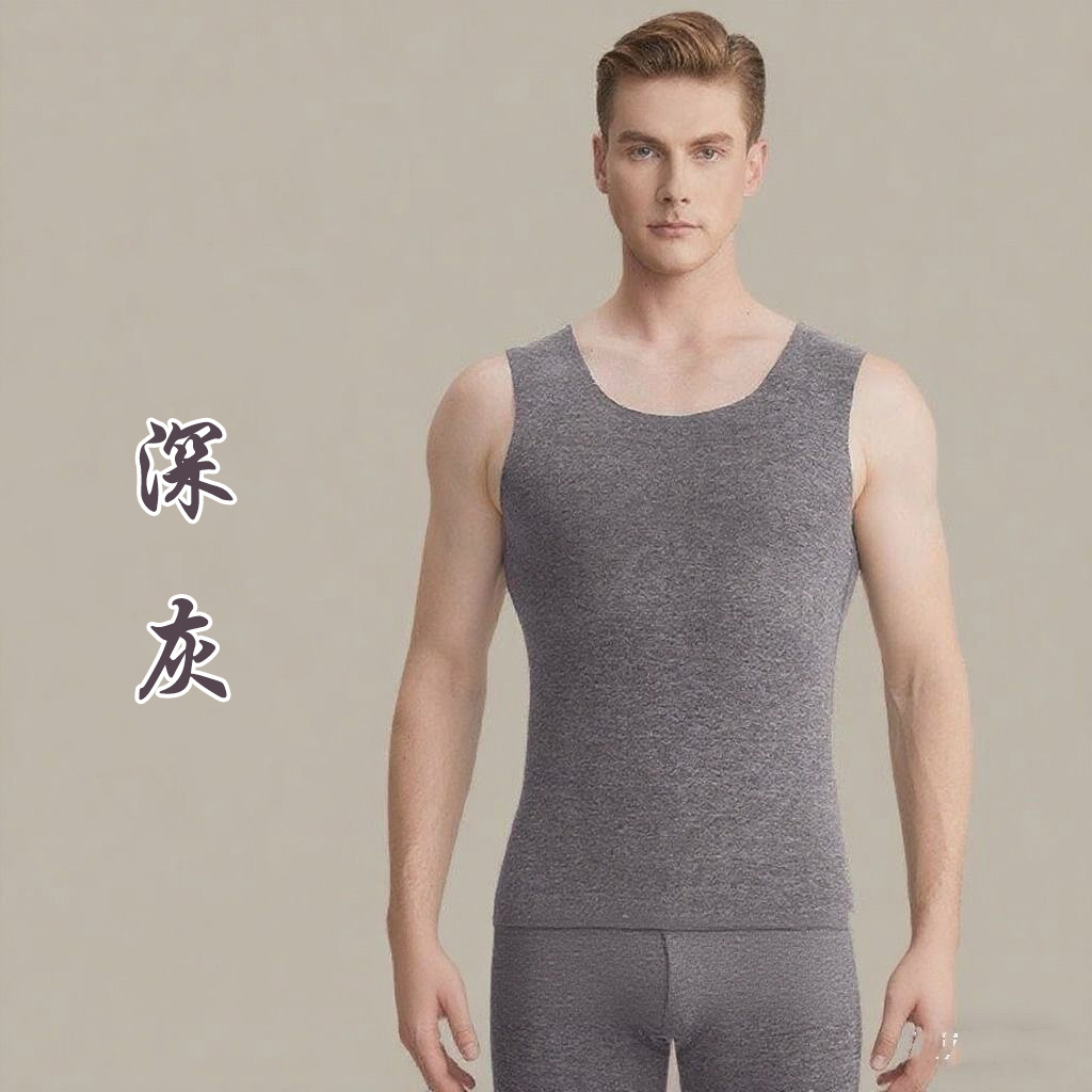 Invierno sin marcas de doble cara abrasión cálido chaleco de cuello redondo para hombres base de terciopelo más terciopelo calor antibacteriano chaqueta de otoño