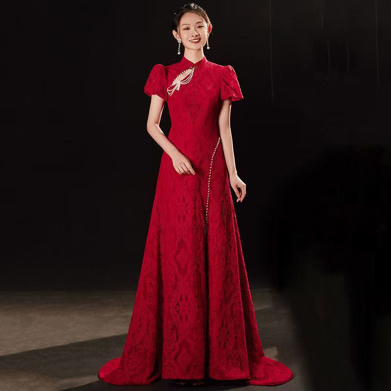 2025 New Improved Cheongsam Chinese Style Toasting Dress for Brides, Wedding Dress, Engagement Dress, Women's Thank-You Banquet Dress, Summer Thin Style