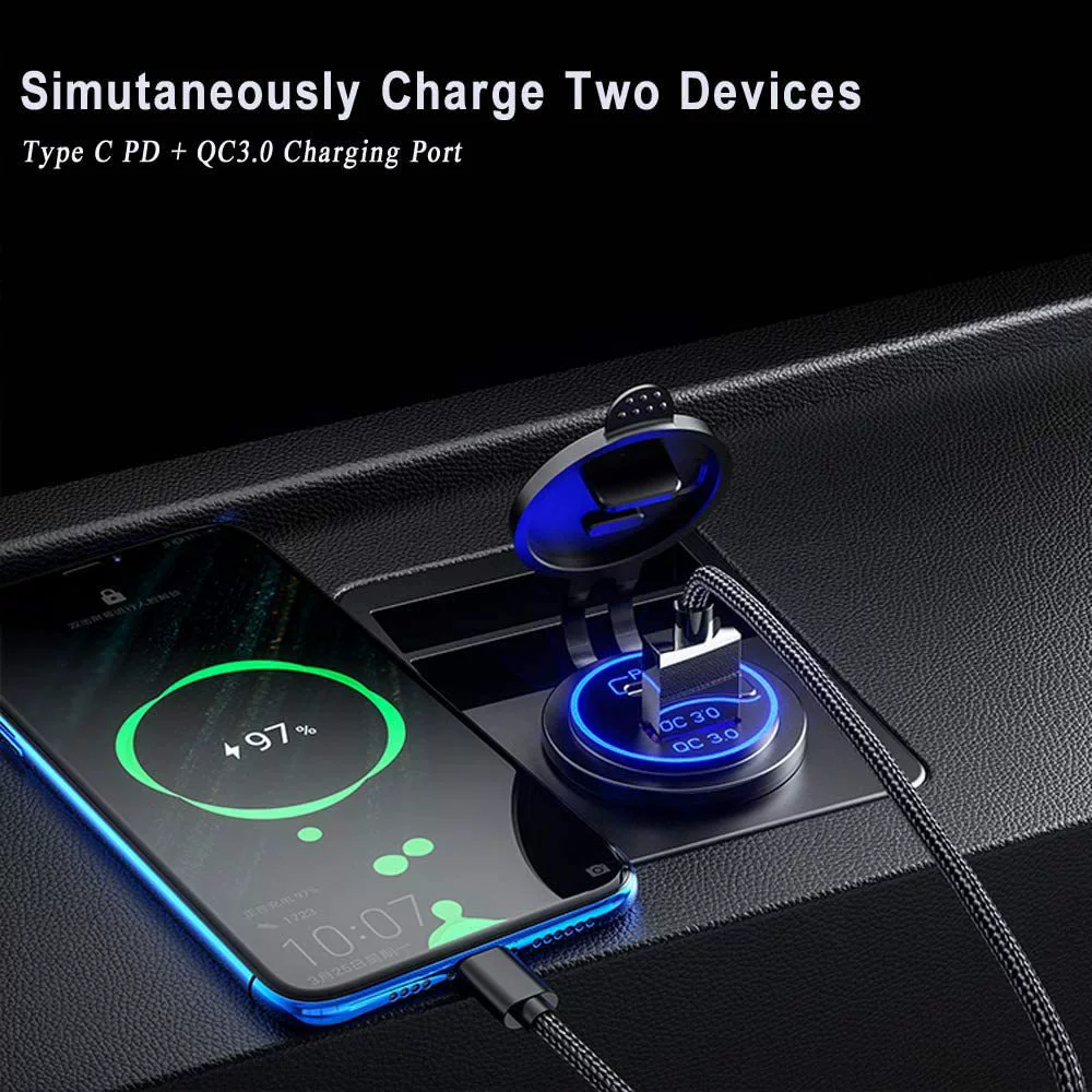 Car modified 54W charger with switch QC3.0+PD car charger TYPE-C interface power control with button