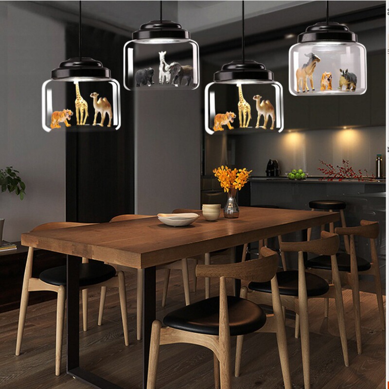 Nordic Lamps Restaurant Chandelier Cafe Clothing Store Creative Personality Cartoon Animal Children's Room Glass Chandelier