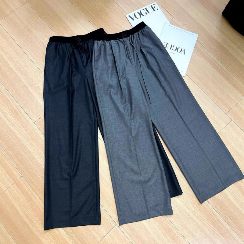 Machine Washable 100% Pure Wool Pants, Old Money Style Lp Elastic Waist Straight-Leg Pants, Italian Craftsmanship, Cross-Border Source