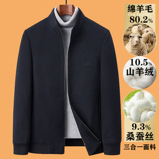 Wool Cashmere Jacket Men's Autumn and Winter New Mulberry Silk Middle-Aged Business Men's Zipper Woolen Jacket Dad Wear