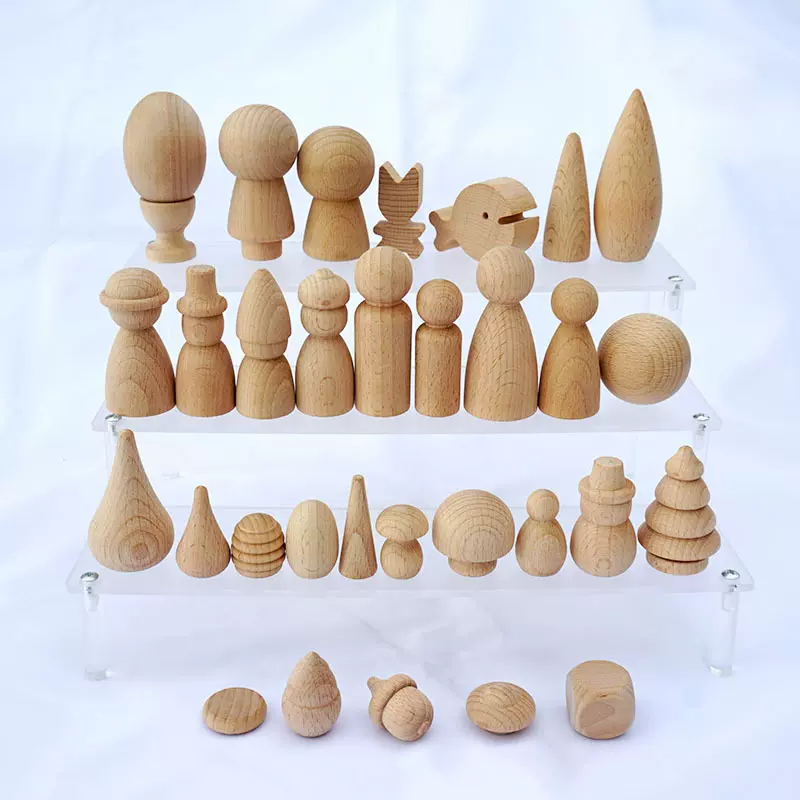 实木榉木形状积木精油扩香木原木白胚无漆可彩绘手工涂鸦摆件装饰