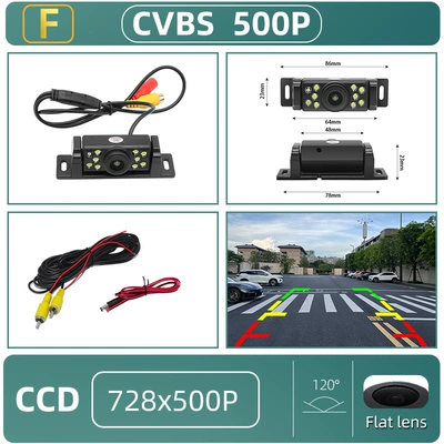 New Front and Rear View Universal Car Camera with Led Lights, High-Definition Night Vision, Wide-Angle Camera, Ccd (Vehicle camera) - ccd-cvbs-500p-new-model