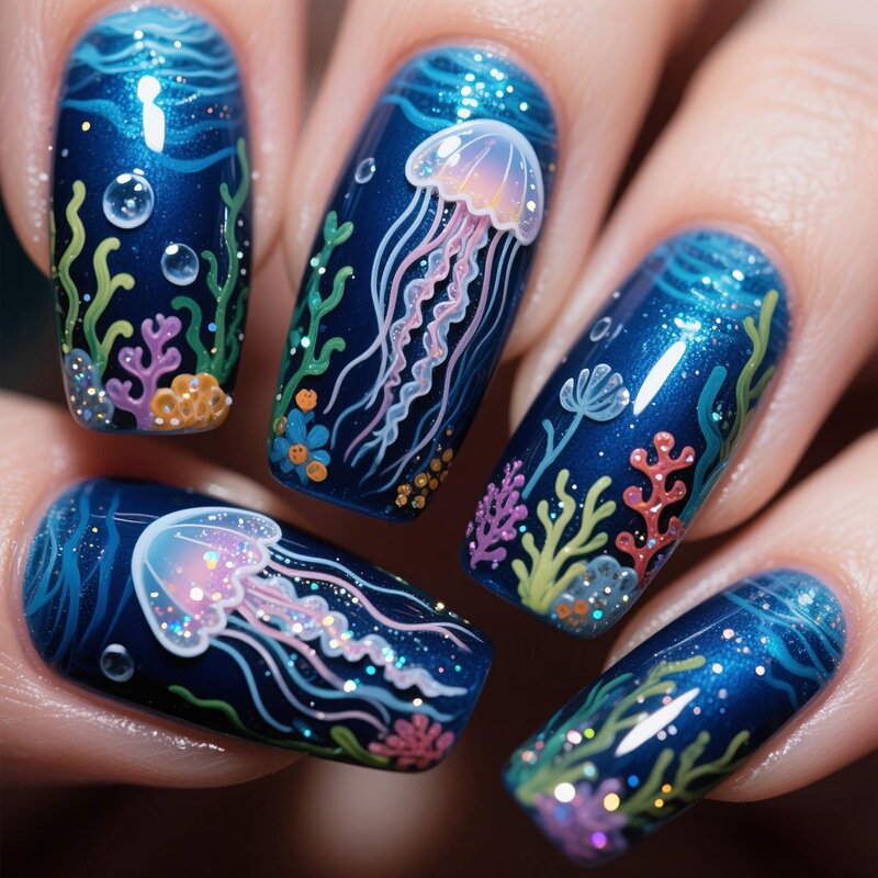 Cross-Border New Nail Art Patch Ocean Dream Jellyfish Coral Ins Style High-End Wearable Nail Art Wholesale 24 Pieces of Nail Art Cross-Border New Nail Art Patch Ocean Dream Jellyfish Coral Ins Style High-End Wearable Nail Art Wholesale 24 Pieces of Nail Art
