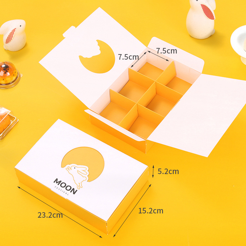 Caja para pastel de luna de 6 piezas * 5 unidades * Cartón blanco de 350g