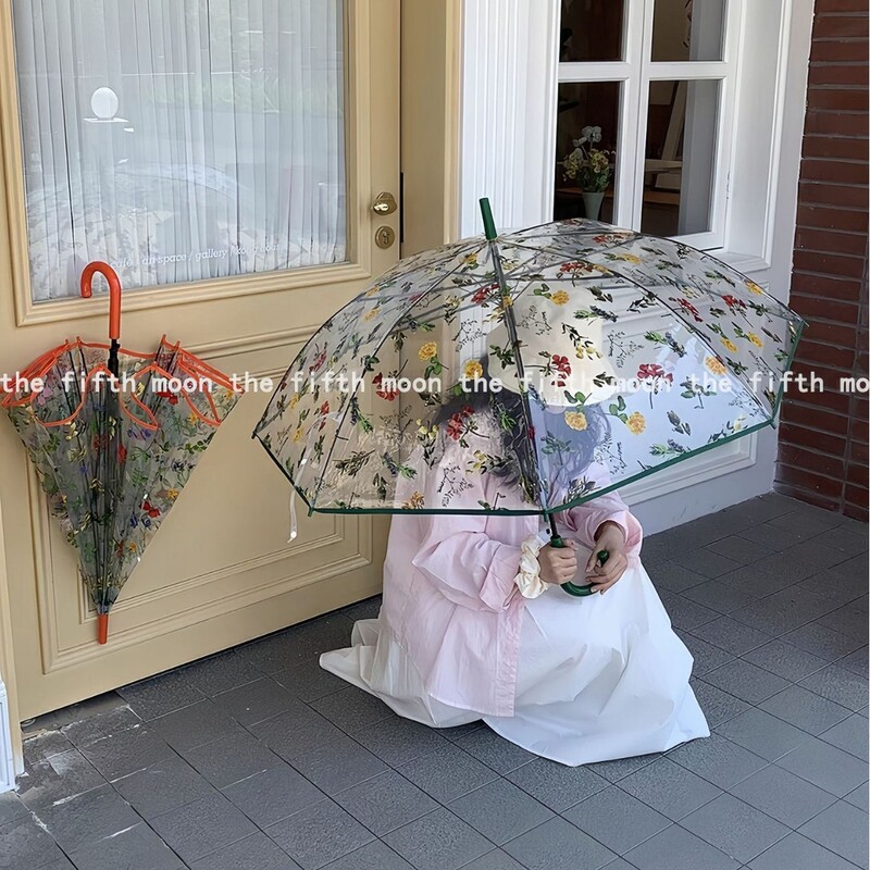 Umbrella Transparent High-Value Flower Slim Curved Handle Umbrella Long Handle Umbrella Semi-Automatic Straight Umbrella Curved Handle Large Umbrella Surface Umbrella Umbrella Transparent High-Value Flower Slim Curved Handle Umbrella Long Handle Umbrella Semi-Automatic Straight Umbrella Curved Handle Large Umbrella Surface Umbrella