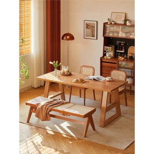 Nordic cherry wood dining table and chair combination home small apartment dining table living room desk Japanese style log style solid wood dining table