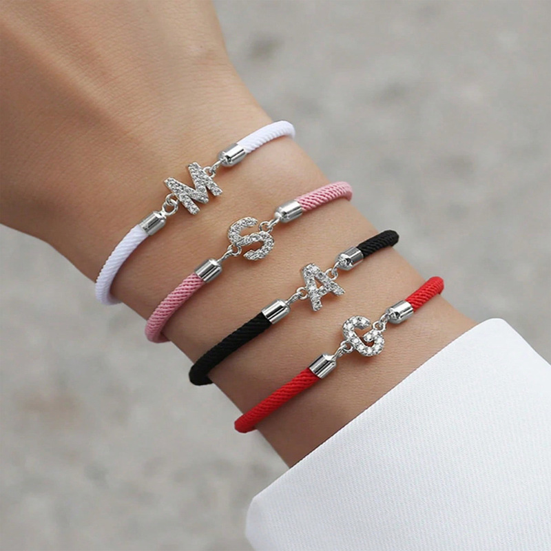 The first letter hand rope micro nail zircon 18k gold plated letter hand rope adjustable bracelet personality simple