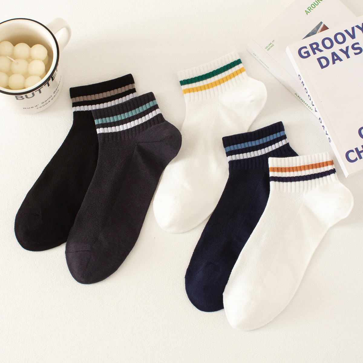 Calcetines de todo fósforo, absorbentes de sudor, transpirables, calcetines de algodón simples para hombres, calcetines deportivos para hombres, calcetines de red en blanco y negro de color sólido deportivo