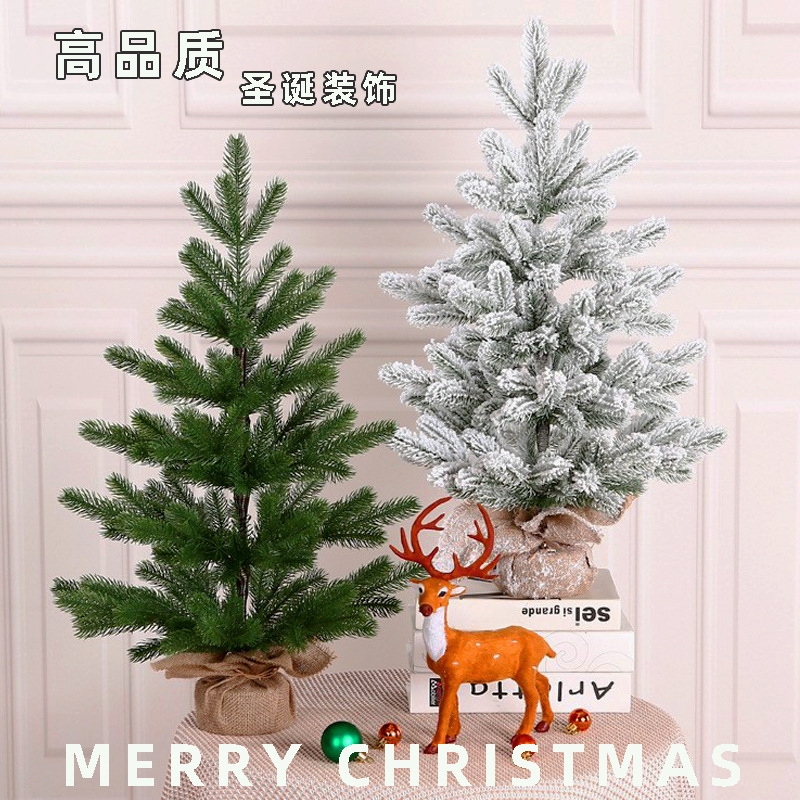 in stock PE Hybrid Mini Christmas Trees Flocking White Desktop Christmas Tree Christmas Decoration Atmosphere Arrangement