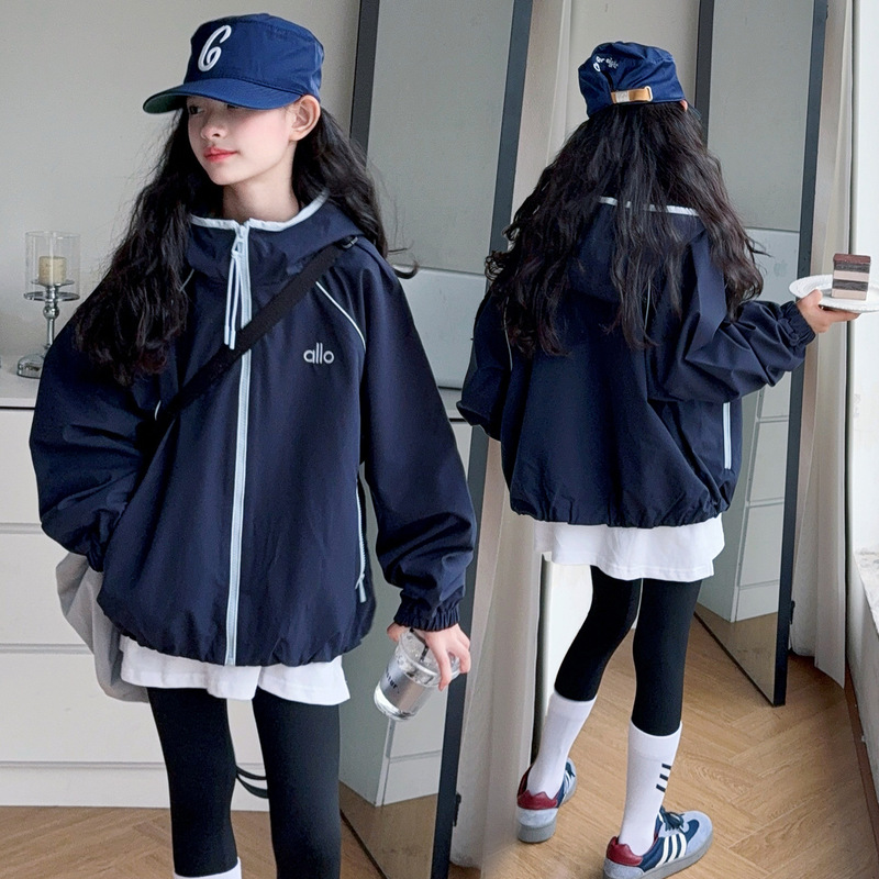 女童外套秋款2025新款儿童洋气连帽风衣女大童秋季宽松运动冲锋衣|undefined