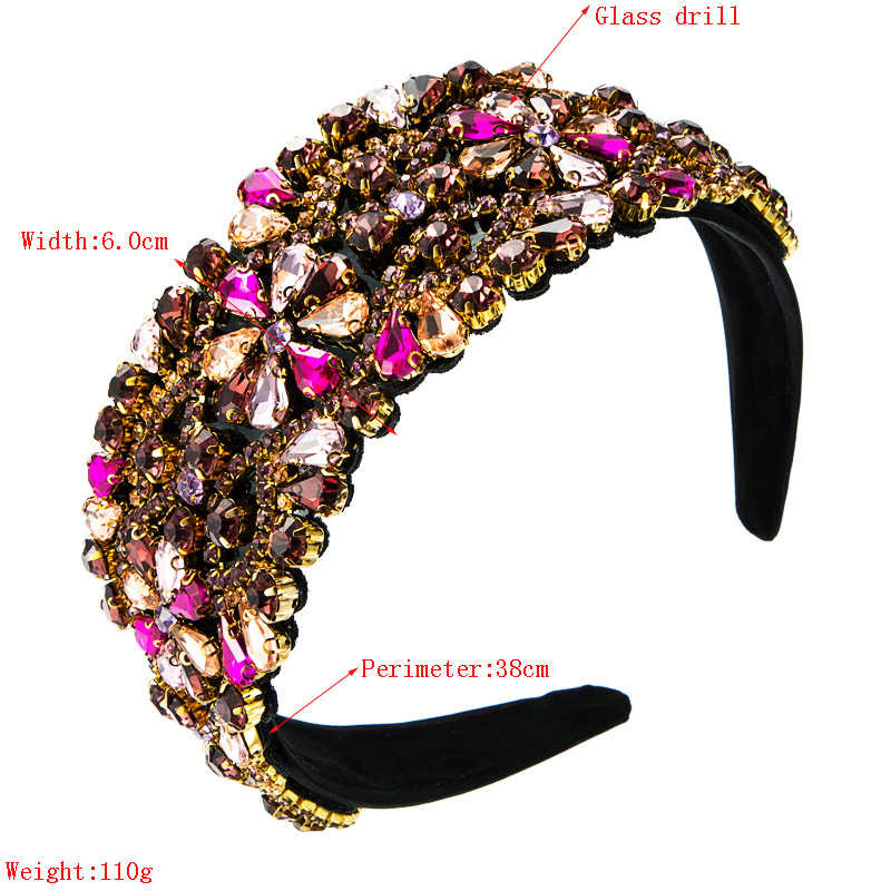 Wholesale Baroque Retro Wide-sided Stained Glass Drill Flower Headband Nihaojewelry display picture 1