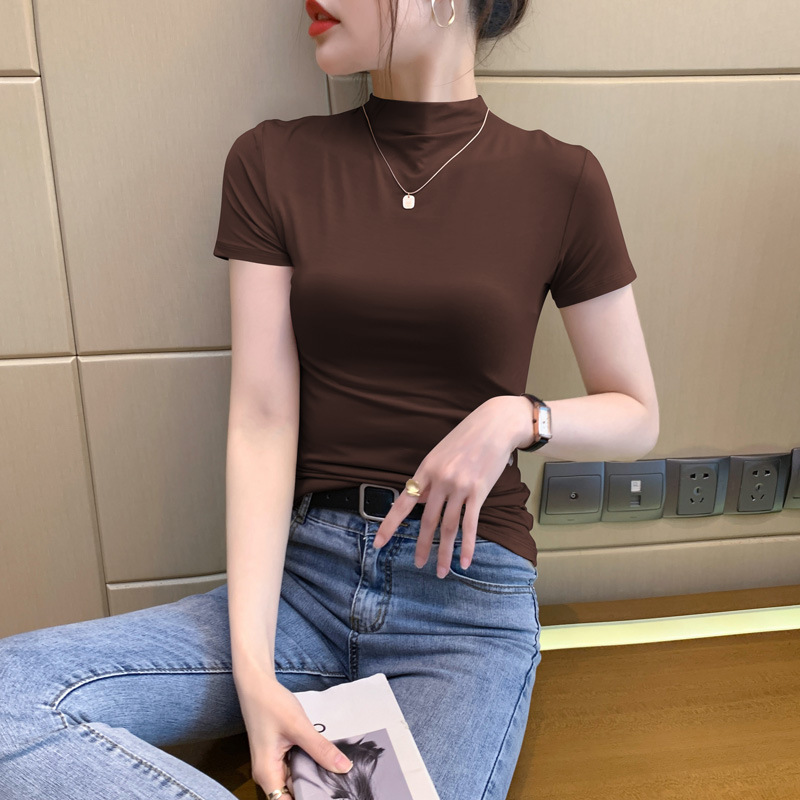 커피 하프 터틀넥 반소매