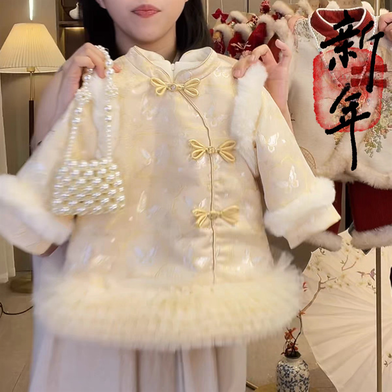 Qi Qiqiu niñas vestidos de Año Nuevo Tang vestidos de Año Nuevo Han vestidos de otoño y invierno niños vestidos de Año Nuevo de veludo grueso estilo chino cheongsam