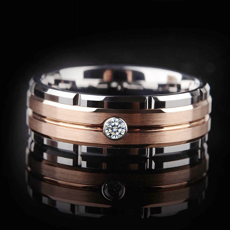 8g Weight Vacuum Plating Gold Plating Process Wholesale Jewelry Modern Style Simple Style Round Titanium Steel Artificial Diamond 18K Gold Plated Inlay Wide Band Ring