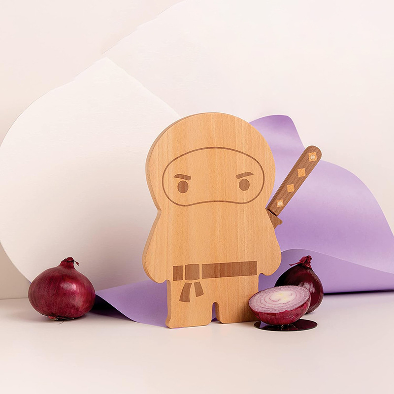 Tabla de cortar de bambú de dibujos animados ninja con cuchillo de corte de bambú en forma creativa tabla de corte de bambú hogar fruta y verduras