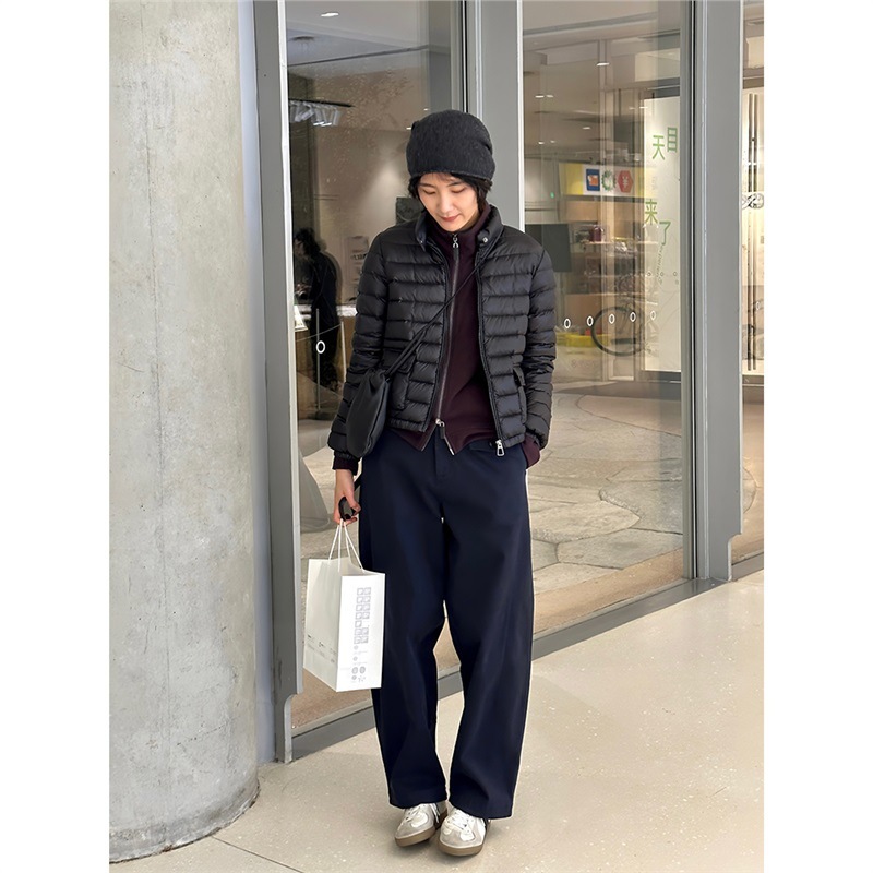 90鸭绒黑色轻薄短款排骨羽绒服女2025年新款冬立领修身鸭绒服外套|undefined