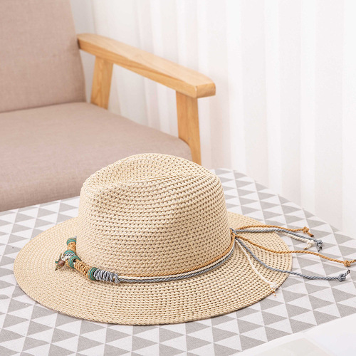  Summer New Style Flat Top Straw Hat Women Korean Style Fashion Casual Short Brim Top Hat Beach Travel Sun Protection Sun Hat