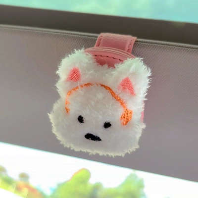 Car Glasses Clip Cartoon Dog Car Glasses Clip/Bill Clip - headphones-scruffy-dog-pink-glasses-clip