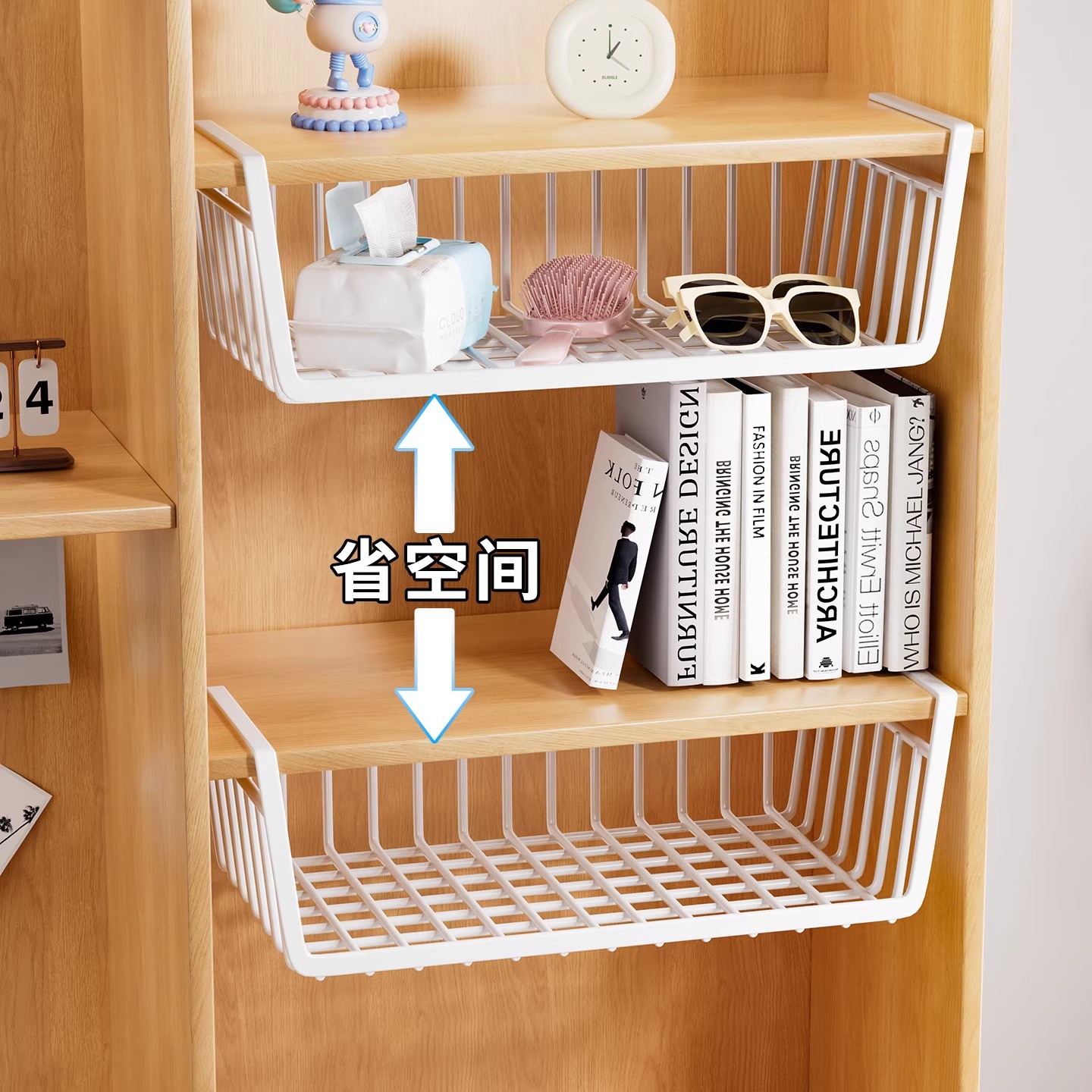 Estante debajo de la mesa de artefactos del dormitorio del estudiante estante de almacenamiento de escritorio del dormitorio armario divisor laminado cabecera de la cama snack cesta colgante