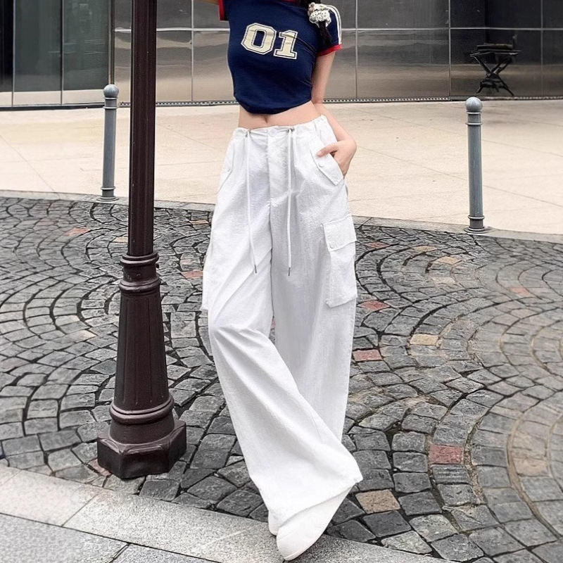 Design Sense Workwear Casual Pants Women's Summer New Style High-Waist Simple Slimming Drawstring Loose Wide-Leg Long Pants Design Sense Workwear Casual Pants Women's Summer New Style High-Waist Simple Slimming Drawstring Loose Wide-Leg Long Pants