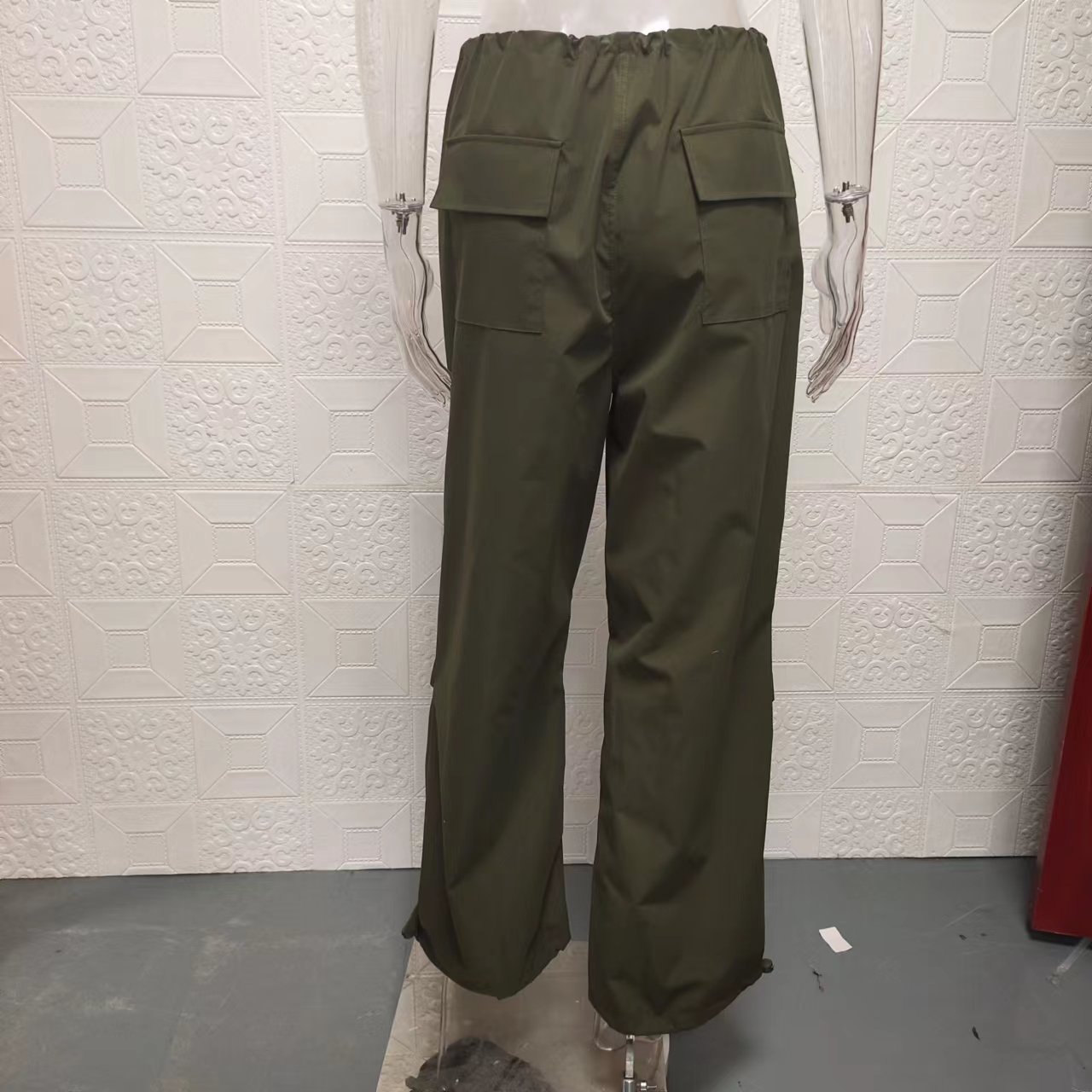 Vår/sommar 2024 Nya heta tjej-arbetskläder med resårband och dragsko, trendiga låg midjade vida ben, vardagsbyxor_voghion.com