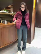韩国东大门酒红色连帽棉服面包服秋冬宽松显瘦百搭棉袄外套女