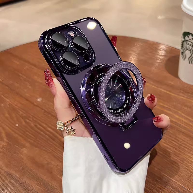 IPhone15メッキtpuフラッシュパウダー磁気吸引スタンド携帯ケースリンゴ16透明転倒防止i14保護カバーを適用|undefined