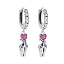 跨境货源比心手势耳扣铜镀925银镶钻珐琅彩浪漫爱心耳饰送女友