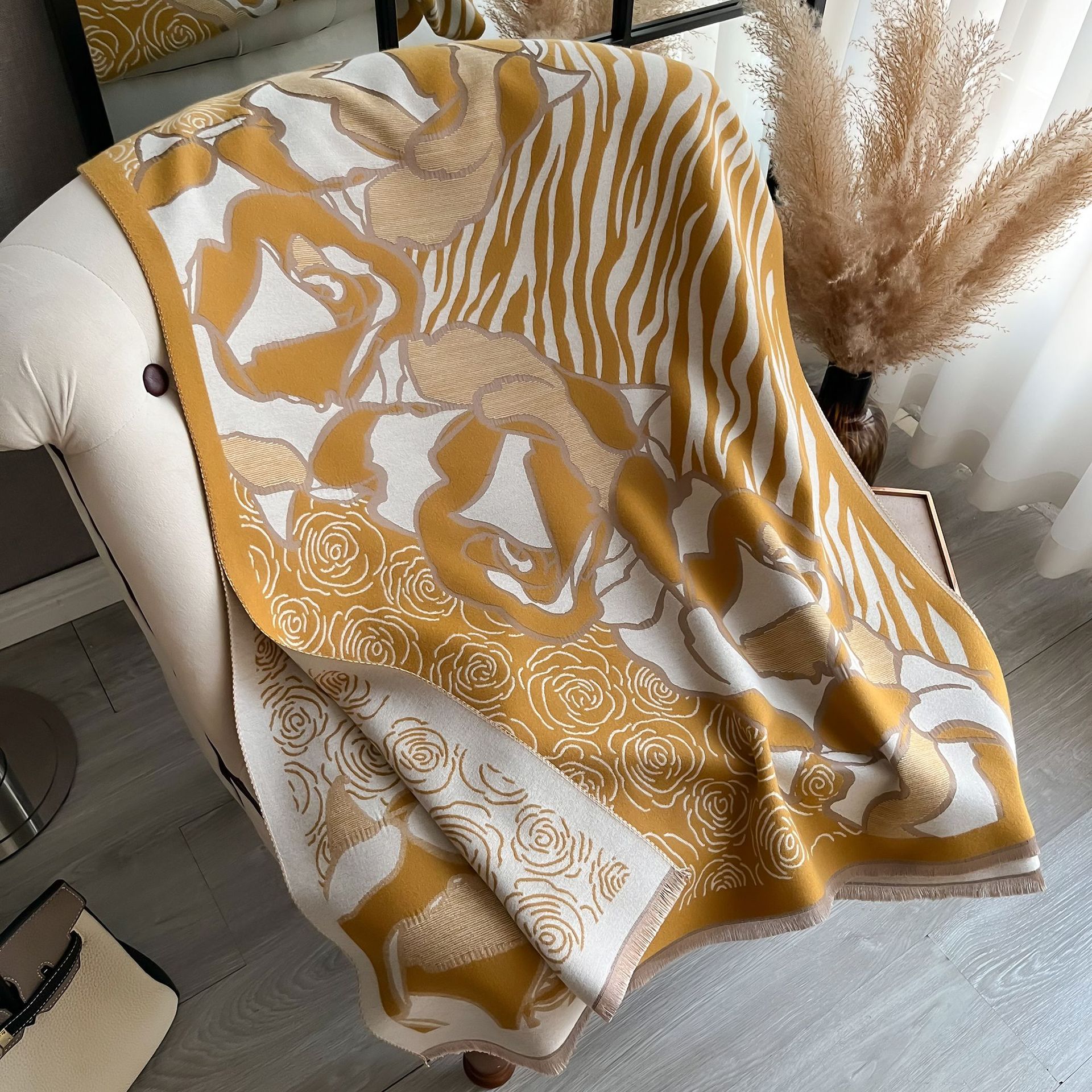 2024 nuevo mosaico floral impresión de cachemira bufandas corta frisa engrosado otoño y invierno calentamiento de la mujer bufandas