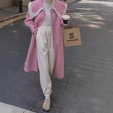 25年秋冬新韩国东大门女装撞色领减龄双面羊绒羊毛大衣女ML-1130