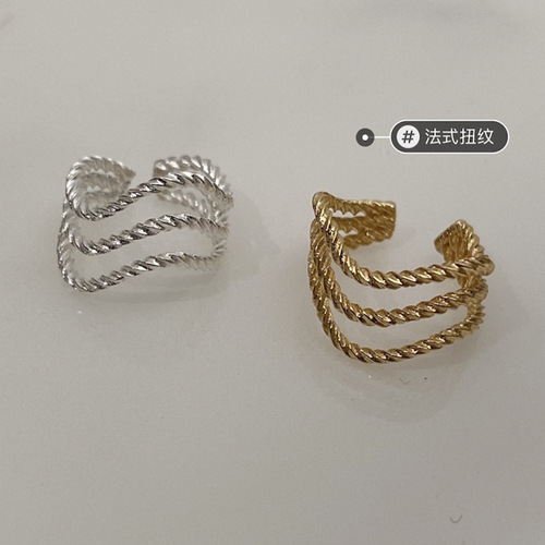 Three-layer corkscrew wave stud earrings for women without piercing, simple and personalized Korean-style multi-layer design bone stud earrings