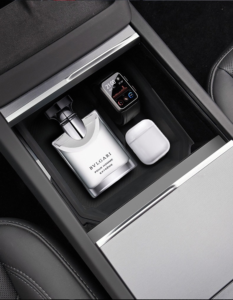Suitable for Tesla's New Version Model Y/Yl/3 Center Console Storage Box Armrest Box Silicone Double-Layer Car Accessory