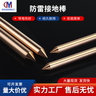 Copper-Plated Lightning Rod Engineering Household Copper-Clad Steel Round Steel Electroplated Copper Copper-Clad Steel Grounding Rod Lightning Protection Grounding Rod
