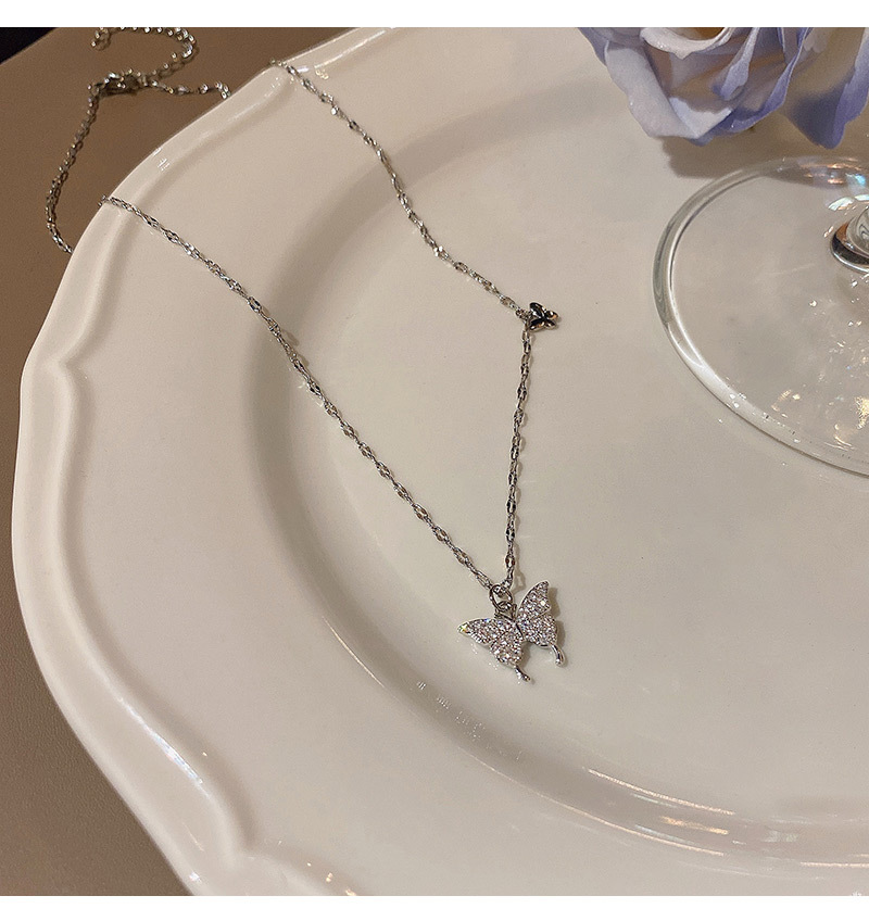 Simple Style Butterfly Titanium Steel Inlaid Zircon Necklace