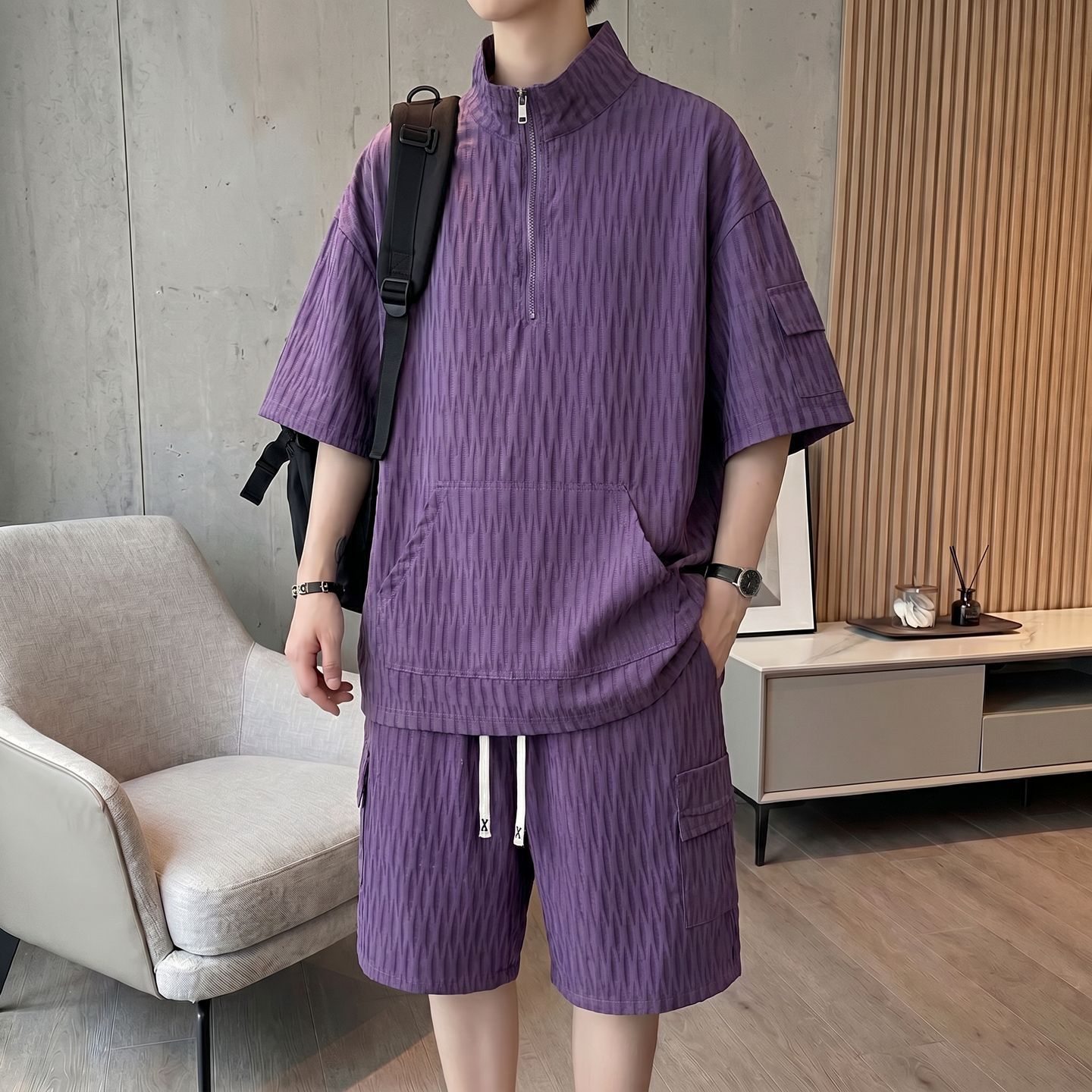 2026 Plus Size Fashion Shirt Short Sleeve Shorts Set Men's New Summer Versatile Casual Quick-Dry Two-Piece Set