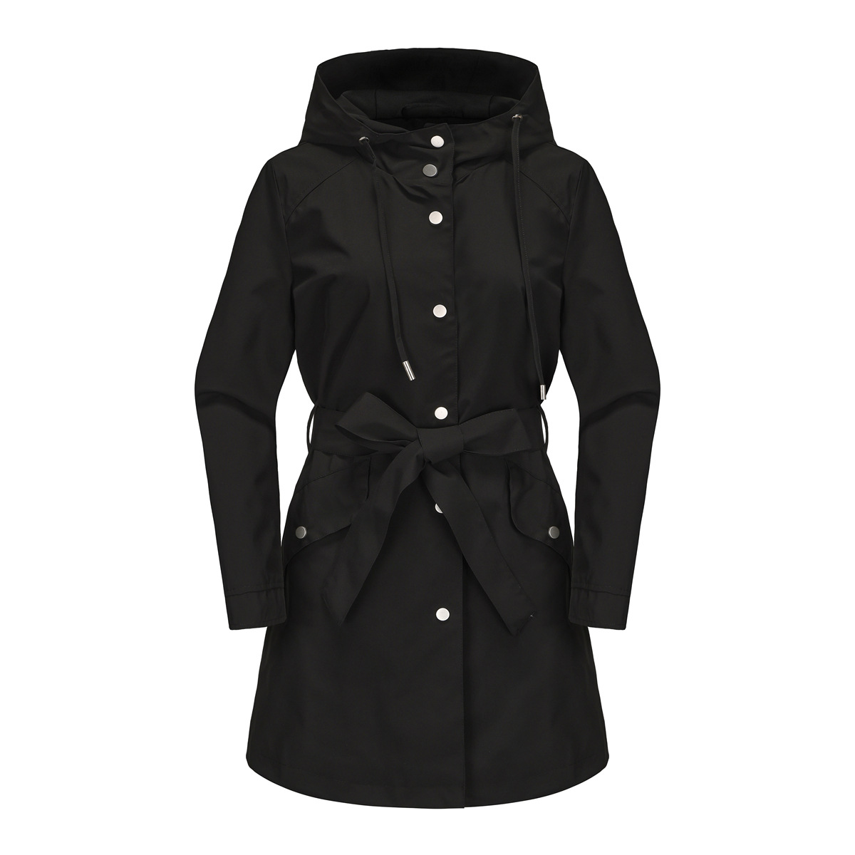 Women's Clothing Spring and Autumn Hooded Water Repellent Jacket with Belt Thin Casual Loose Windbreaker _voghion.com