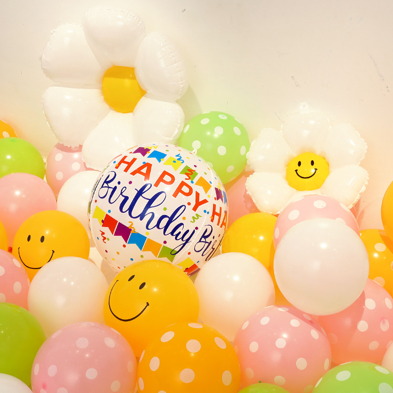 Colorful Polka Dot Balloons 4D round Ball Decoration for Birthday First Birthday Smiley Face Sunflower Scene Arrangement Unisex_voghion.com