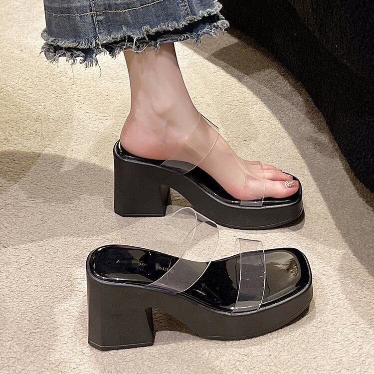 Summer Outdoor Slip-On Sandals for Women, Trendy 2026 Hot-Selling Korean Style High Heels, Internet Celebrity Super Popular Thick-Soled Transparent Strap Sandals Summer Outdoor Slip-On Sandals for Women, Trendy 2026 Hot-Selling Korean Style High Heels, Internet Celebrity Super Popular Thick-Soled Transparent Strap Sandals