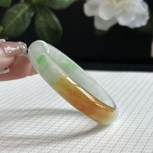 黄翡冰种翡翠手镯子缅甸处理黄玉飘绿半山水送礼平安镯三彩鸡油黄