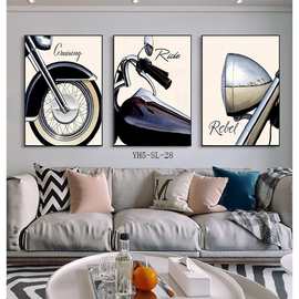 简约北欧摩托车三联壁画艺术海报装饰画图片画芯喷绘打印一件代发